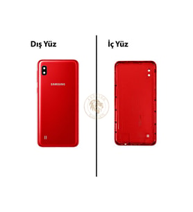 Samsung Galaxy A10 Kırmızı Renk Uyumlu Lensli Arka Kapak Arka Cam Batarya Kapağı Pil Kapağı Lazer Kesim Back Cover Galaxy A10 Uyumlu