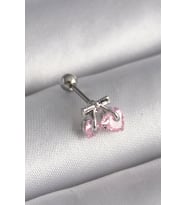 316L Çelik Gümüş Renk Pembe Zirkon Taşlı Kalp Tragus Piercing - TJ-PR1235
