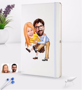 BK Gift Kişiye Özel Sevgililer Karikatürlü Beyaz Termo Deri Defter 16x24cm Model 102