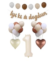 1 Yaş Doğum Günü Retro Balon Seti Kraft İyi Ki Doğdun Banner Krem Yaş Balonu Deniz Kumu Kahve Balonlu