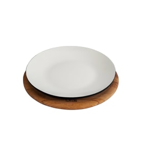 Lava Döküm Yuvarlak Servis Tabağı ve Kayın Servis Ahşabı. İç Sable Çap(Ø)21cm. (Siyah)