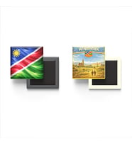 Buzdolap Magnetleri - Namibya Bayrağı ve Windhoek Retro Tema - 2'li Set Magneti