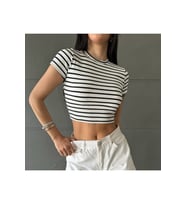 Çizgili Crop Rahat Kumaş