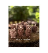 3 Lü Baykuş Mum 2 Kahve 1 Gri Kahve