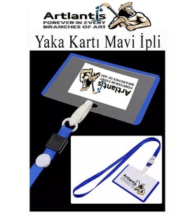 Mavi İpli Yaka Kartı 25 Adet Ayarlanabilir Boyuna Asma Kimlik Koruyuculu PVC Mavi Yaka Kartlığı Seyehat Ofis Okul Büro