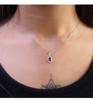 925 Ayar Gümüş Pembe Taşlı Damla Desen Kolye