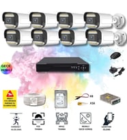8 Kameralı Set - Yapay Zeka Özellikli Gece Renkli Gösteren 5MP SONY Lensli 12 Warm Ledli FULLHD Güvenlik Kamerası Seti 312W-108