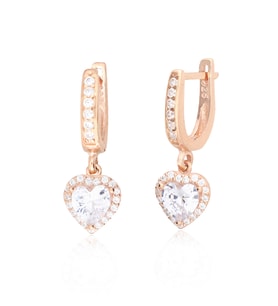 925 Ayar Gümüş Swarovski Rose Gold Kalp Küpe