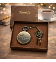 Kişiye Özel İsim Yazılı Kartal Figürlü Osmanlı Tuğralı Saat Kutulu Premium Hediye (Gold)