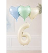 1 Yaş Retro Mavi Yeşil Krem Kalpli Folyo Balon Seti 44 1 Yaş