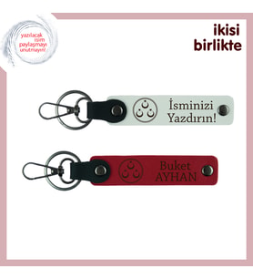 Akrabaya Hatıralık Hediye, Üç Ayyıldızlı Kişisel İsimli 2’li Anahtarlık Takımı, Beyaz-Kırmızı