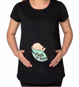 BK Gift Peek A Boo Tasarımlı Siyah Hamile Tişört-1