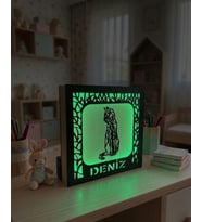 Kişiye Özel İsimli Geometrik Kedi Tasarımlı Ahşap LED Gece Lambası - 14x14 cm
