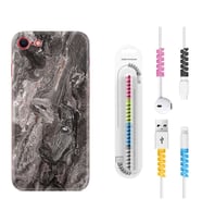 Apple iPhone 5 6 7 8 Plus Se XR Kılıf Kablo Koruma Spiral Silikon Gri Mermer 1376