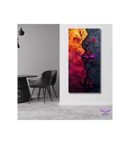 Tekli Panoramik Dikey Kanvas Renkli Küçük Kırmızı Çiçekler