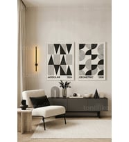 Geometrik Modern Sanat 2'li Ahşap Çerçeveli Tablo Seti