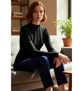 Kadın Regular Kalıp Polyester Esnek Örme Bluz Bisiklet Yaka Fermuar Detaylı Uzun Kollu Cool &