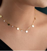 925 Ayar Gümüş Gold Kaplama Pullu Zirkon Taşlı Kolye (Altın)