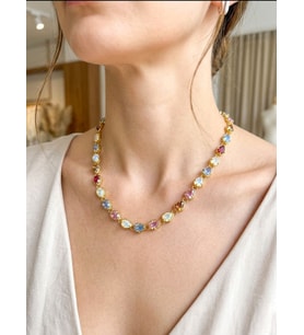 Renkli Kristal Taşlı Gold Kaplama Gökkuşağı Su Yolu Kolye (Çok Renkli-Naturel)