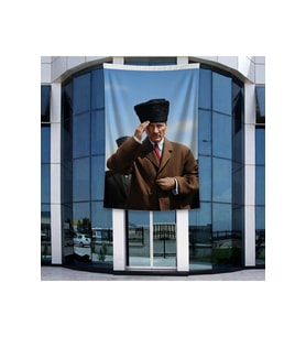 Selam Veren Atatürk Portresi Poster Bayrak Raşel Kumal 4x6 metre ATA85
