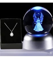 Led Işıklı Cam Melek Küre Ve Lotus Damla Kolye Hediyeli
