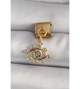 316L Çelik Gold Renk Sallantı Zirkon Taşlı Göz Model Nomination Charm 5886