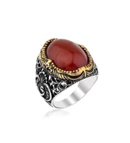 Bordo Taşlı 925 Ayar Gümüş Vav Model Yüzük
