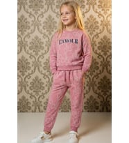 Breeze Kız Çocuk Eşofman Takımı Fiyonk Desenli Bağcık Aksesuarlı 4-8 Yaş, Pembe