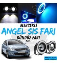 Citroen C Elysee 2012-2023 Uyumlu Mercekli Angel Sis Farı Metal 76 mm Buz Mavi Halkalı Gündüz Farı 