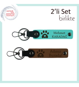 Yavru Kedi Sahiplerine Sevimli Hediye, Kalpli Pati Motifli İsim Yazılı Anahtarlık, Turkuaz-A Kahve