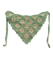 Papatya Motifli Örgü Bandana (Mint Yeşili)