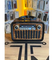 Lüks Ceviz Desenli Nostalji Radyo Bluetoothlu SB SD Kart Girişli Şarjlı Müzik Kutusu (Açık Kahverengi)