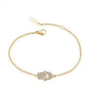 Zirkon Taşlı Hamsa Eli Motifli 14 Ayar Altın Kaplama Kadın Bileklik (Gold)