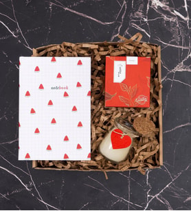 Çilek Defter, Kahve, Mum Hediye Kutusu 