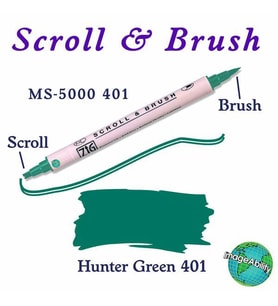 Zig Scroll & Brush Çift Çizgi ve Fırça Uçlu Kaligrafi ve Gölgeleme Kalemi 401 Hunter Green 