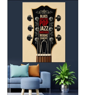Black Jazz Gitar Müzik Dekoratif Kanvas - Mdf Ahşap Tablo