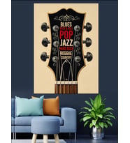 Black Jazz Gitar Müzik Dekoratif Kanvas - Mdf Ahşap Tablo