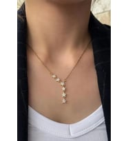 Kadın Paslanmaz Çelik Zirkon Taşlı Sıralı Kayan Yıldız Y Kolye (Gold)