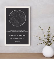 BK Gift Kişiye Özel Gökyüzü Yıldız Haritası Ahşap Beyaz Çerçeveli Tablo 40x25cm