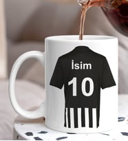 Kişiye Özel Siyah Beyaz Taraftar Forma Numarası Ve İsim Tasarımlı Baskılı Kupa Bardak