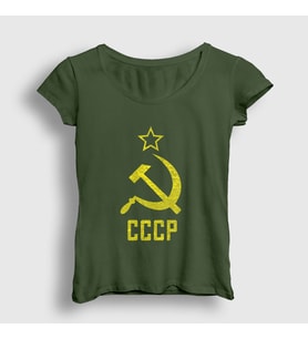 Presmono Kadın Haki Logo CCCP Sovyetler Birliği T-Shirt 266990tt (Haki)