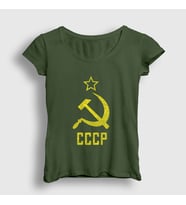 Presmono Kadın Haki Logo CCCP Sovyetler Birliği T-Shirt 266990tt (Haki)