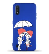 Samsung Galaxy A01 Uyumlu Lansman Kılıf Aşk Tasarımlı İçi Kadife Kapak-Lacivert (Şeffaf)