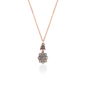 Gümüş rose zirkon taşlı elmas montürlü çiçek modeli kolye SGTL11462ROSE