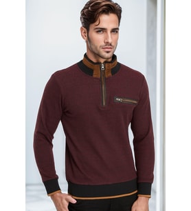 Dewberry Erkek Pamuklu Sweatshirt Siyah-Bordo 9039 Günlük Üst Giyim, Hafta Sonu Kombini, Seyahat Gardırobu