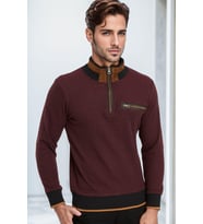 Dewberry Erkek Pamuklu Sweatshirt Siyah-Bordo 9039 Günlük Üst Giyim, Hafta Sonu Kombini, Seyahat Gardırobu