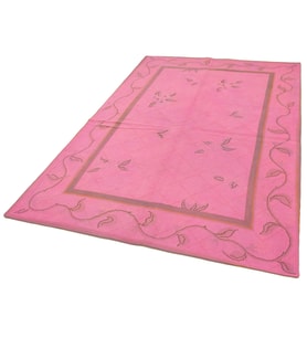 Pembe Halı El Dokuma Modern Stil Çiçekli Çocuk Odası Ve Salon Halısı Yatak Odası