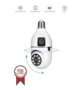 CMR-13 Çift Kameralı 360° Full Hd 1080p Ampül Smart Ip Güvenlik Kamerası (Beyaz)