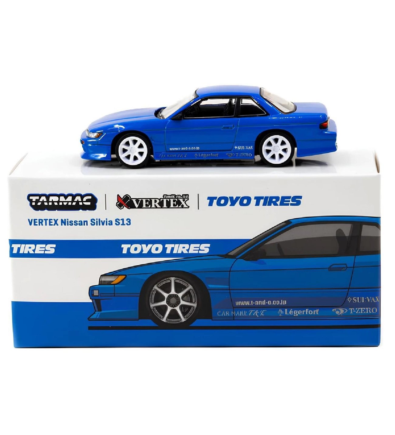 1:64 Diecast Nissan Silvia S13 Vertex Blue Metallic Tarmac Model Araba