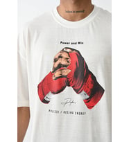 Erkek Box Eldiven Baskılı T-Shirt Kısa Kol Bisiklet Yaka Tişört - Beyaz